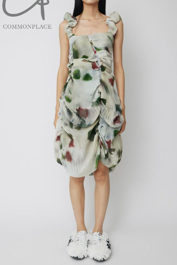 CAROLINE HU rose print shell pleated mini skirt CHSS24D02RPRT